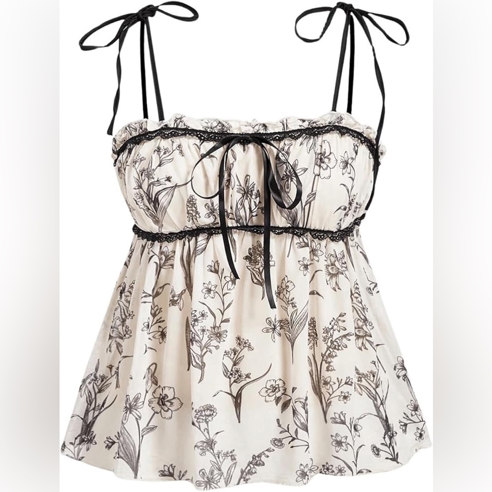 Floral Print Women's Top - Cream and Black
